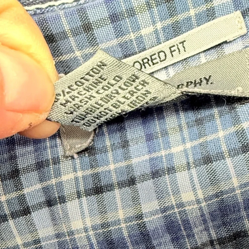 Johnston & Murphy Blue Plaid Textured Flannel Tailored Fit  L/S Shirt Size XL‎